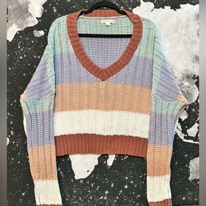 Aeropostale Striped V-neck Crop Sweater